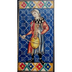 Tile, ceramic arc vihuela. Musician of the Cantigas de Santa Maria.