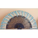 Spanish hand fan with certificate. wood made. Painted and handmade, blue. design