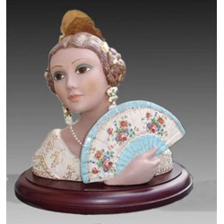 Porcelain Figurine Bust faller with hand fan and stand