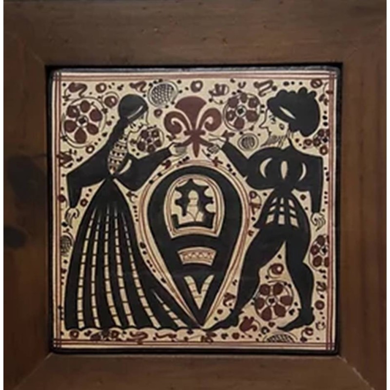 Piastrella ceramica socarrat decorato con un partner. arte medievale. fatto a mano