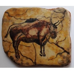 Pintura rupestre. baldosa prehistorica . bisonte. compra venta. españa. hecho a mano